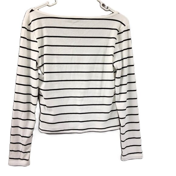 Shein Womans Pullover Blouse Size LARGE Long Sleeve Midriff Crop Top Black/White - Picture 2 of 8